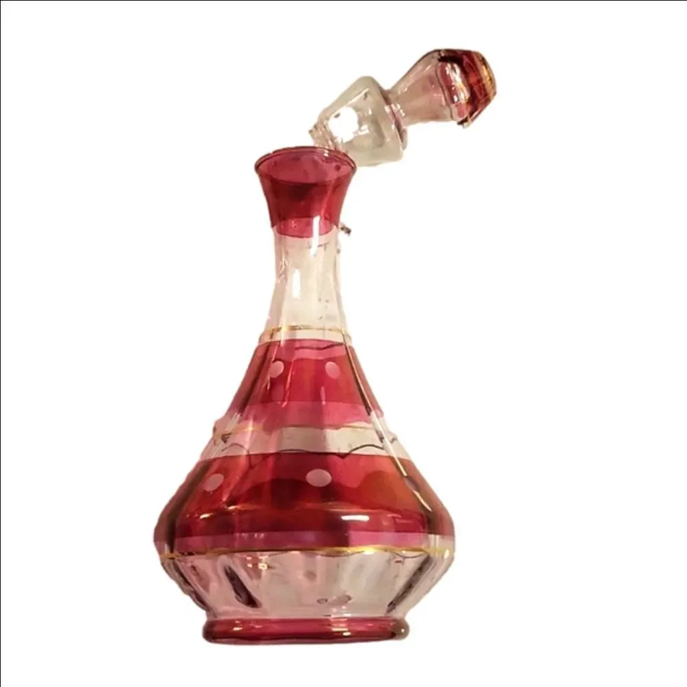 ELEGANT VINTAGE CRANBERRY GLASS DECANTER SET
